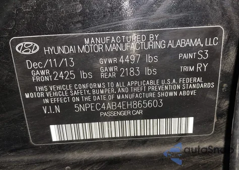 2014 Hyundai Sonata Limited 2.0T from USA, damaged, VIN 5NPEC4AB4EH865603